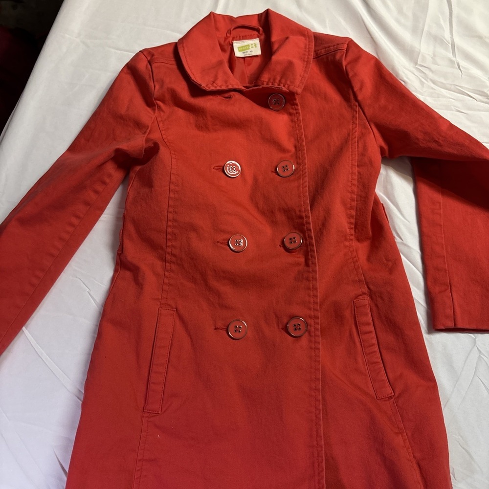 Girls 7/8 Crazy 8 Red Double Breasted Rain Coat Missing Tie belt pockets